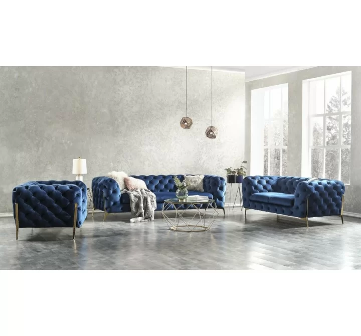 J&M Furniture Glamour Sofa in Blue Sofa Set