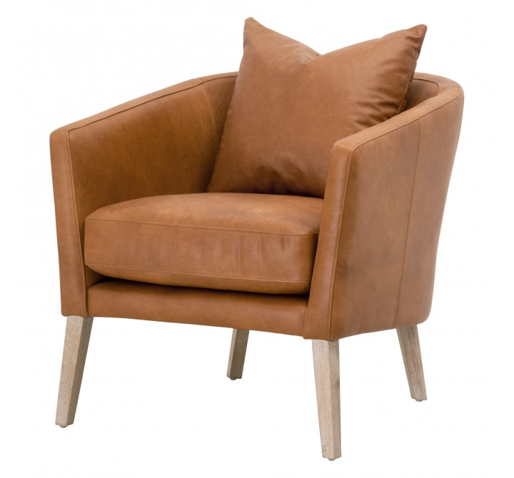  Essentials For Living Gordon Club Chair in Whiskey Brown Top Grain Leather - Angled