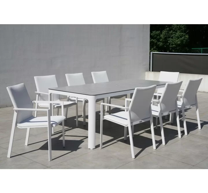 Bellini Home and Garden Versailles 9pc Dining Set with Mesh Sling in White finish