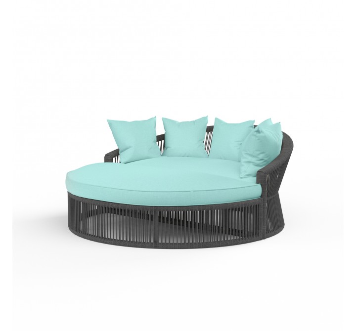 Milano Daybed in Dupione Celeste w/ Self Welt - Front Side Angle