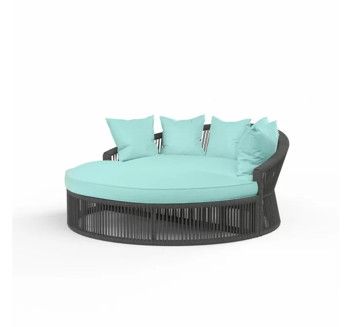 Milano Daybed in Dupione Celeste w/ Self Welt - Front Side Angle