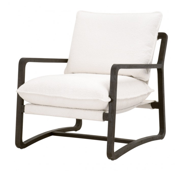 Essentials For Living Hamlin Club Chair in Performance Boucle Snow, Matte Brown Oak - Front Side Angle