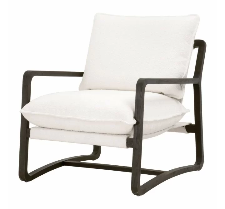 Essentials For Living Hamlin Club Chair in Performance Boucle Snow, Matte Brown Oak - Front Side Angle