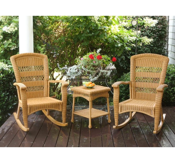 Tortuga Outdoor Portside Classic Wicker Rocking Chair 3pc Set  