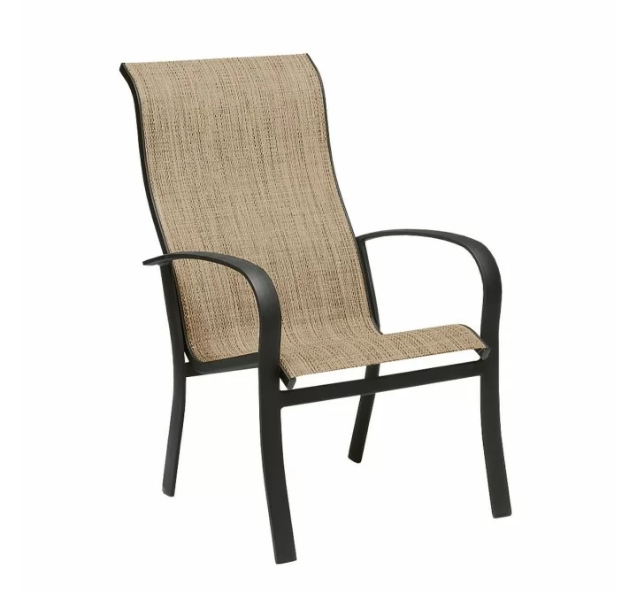 Woodard Fremont Sling High-Back Dining Armchair - Stackable - Angled