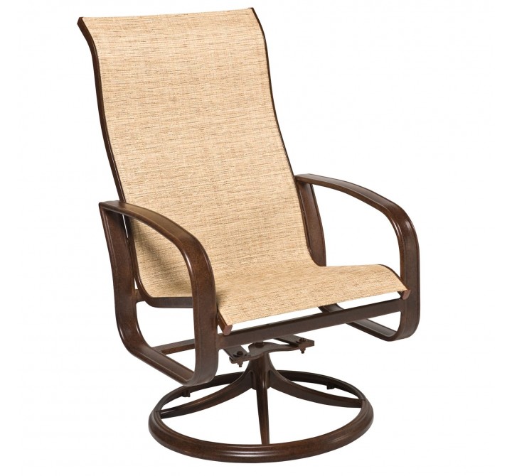 Woodard Cayman Isle Sling High Back Swivel Rocking Dining Armchair - Angled