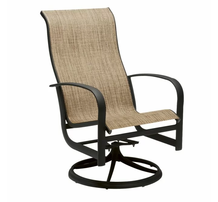Woodard Fremont Sling High Back Swivel Rocking Dining Armchair
