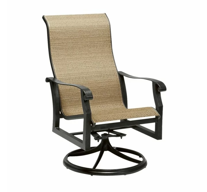 Woodard Cortland Sling High Back Swivel Rocking Dining Armchair