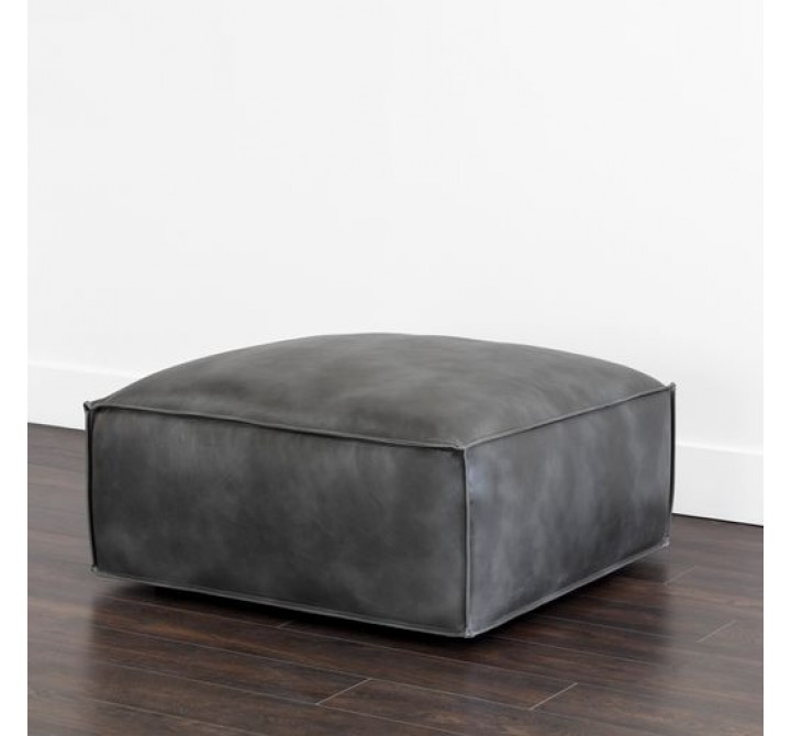 Sunpan Liron Ottoman Overcast Grey - Front Side Angle