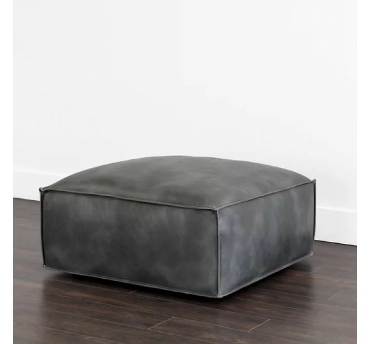 Sunpan Liron Ottoman Overcast Grey - Front Side Angle