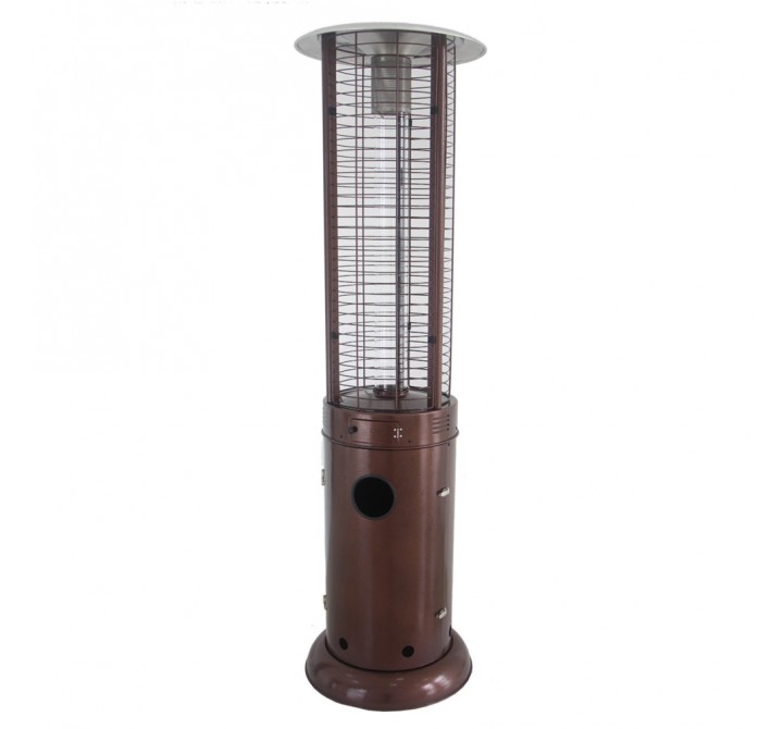 AZ Patio Heaters Round Commercial Glass Cylinder Patio Heater in Hammered Bronze with Clear Tube - Front Angle