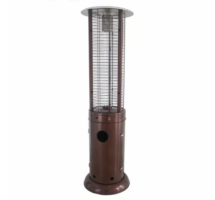 AZ Patio Heaters Round Commercial Glass Cylinder Patio Heater in Hammered Bronze with Clear Tube - Front Angle