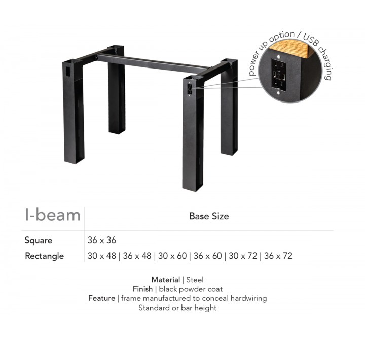 I-Beam Electric Dining Height 4-Leg Table Base