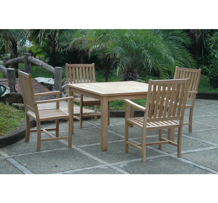 Anderson Teak Windsor 47" Square Table and 4 Wilshire Dining Armchair 1
