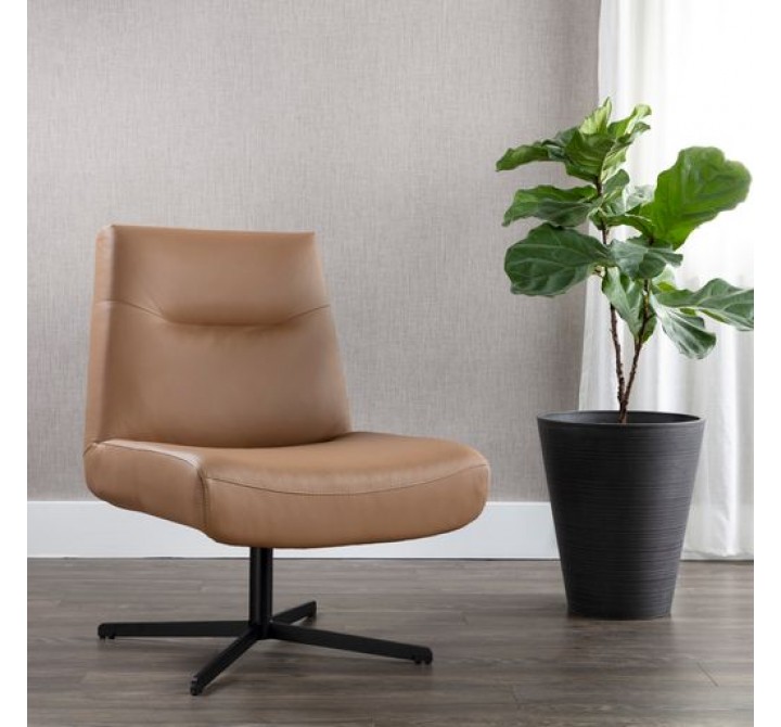 Sunpan Karson Swivel Lounge Chair in Linea Wood Leather - Lifestyle