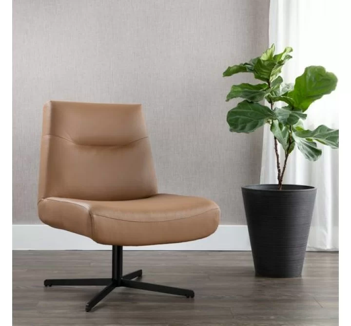 Sunpan Karson Swivel Lounge Chair in Linea Wood Leather - Lifestyle
