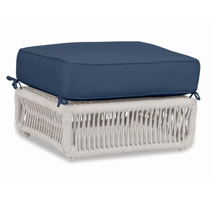 Dana Rope Ottoman in Spectrum Indigo w/ Self Welt - Front Side Angle