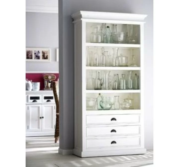 Nova Solo HALIFAX White Mahogany Bookcase with 3 Drawers and 4 shelves