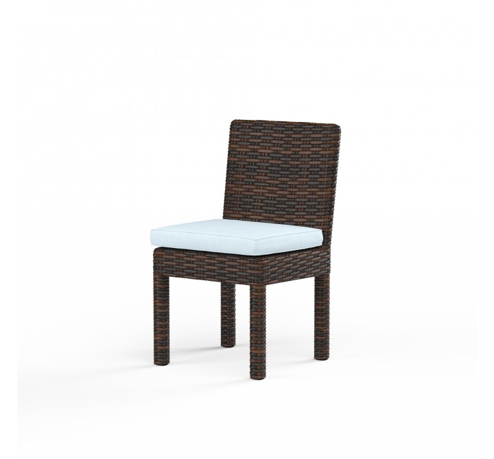 Montecito Armless Dining Chair in Canvas Skyline w/ Self Welt - Front Side Angle