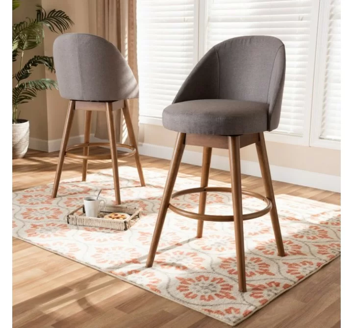 Baxton Studio Carra Swivel Bar Stool - Set of 2 - Grey