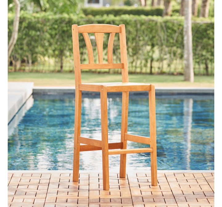 Vifah Kapalua Honey Nautical Eucalyptus Wooden Outdoor Bar Chair, Side View
