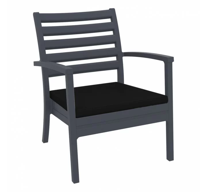 Artemis XL Club Chair Dark Gray with Sunbrella Black Cushions