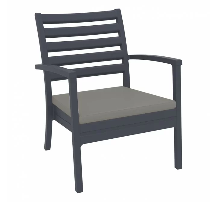 Artemis XL Club Chair Dark Gray with Sunbrella Taupe Cushions - Angled