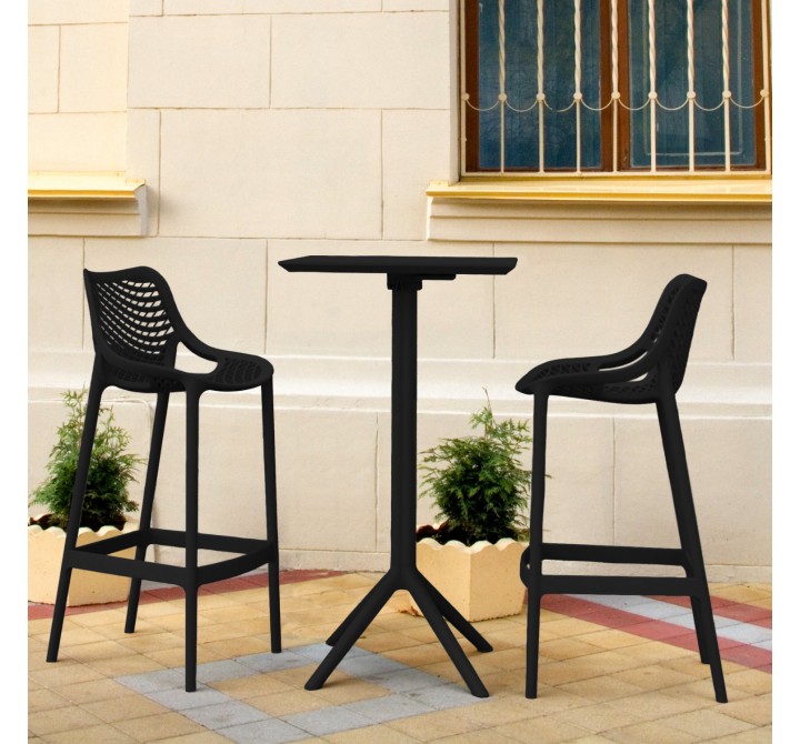 Sky Air Square Bar Set with 2 Barstools Black - Lifestyle 