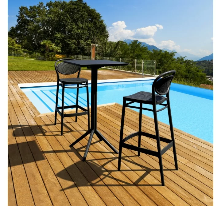 Compamia Sky Marcel Square Bar Set with 2 Barstools in Black - Lifestyle