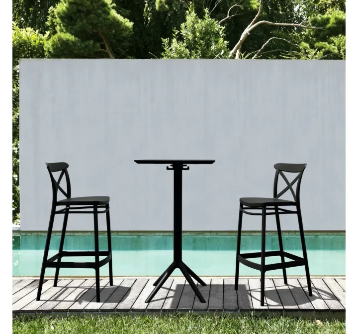 Compamia Sky Cross Square Bar Set with 2 Barstools in Black - Lifestyle