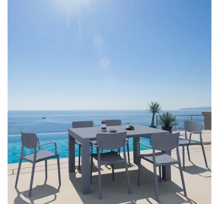Loft Outdoor Dining Set with 6 Arm Chairs and 55 inch Extension Table Dark Gray - Lifestyle