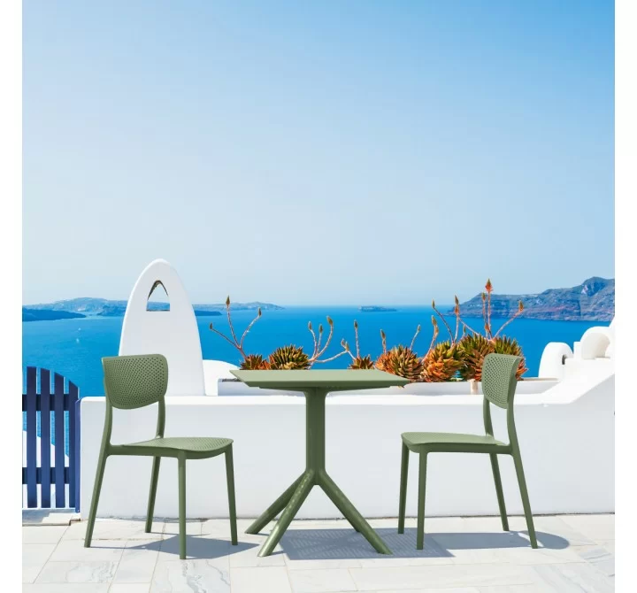 Compamia Lucy Outdoor Bistro Set 3 Piece with 24 inch Table Top Olive Green - Lifestyle