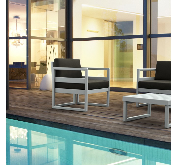 Compamia Mykonos Patio Club Chair Silver with Sunbrella Charcoal - Lifestyle