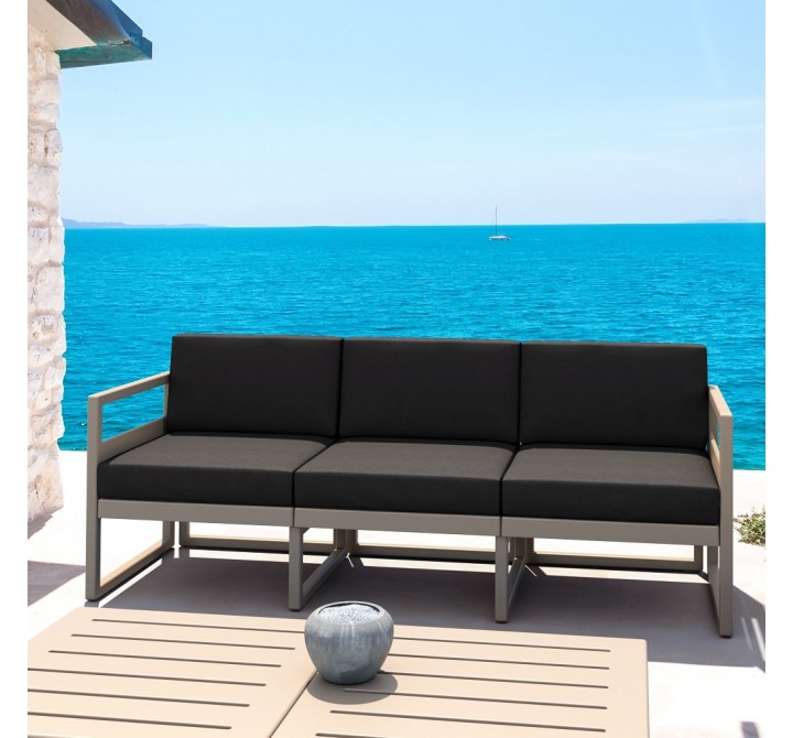 Mykonos Patio Sofa Taupe with Sunbrella Canvas Charcoal Cushion - Lifestyle 