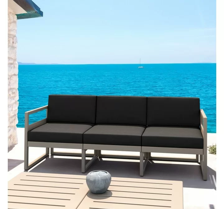 Mykonos Patio Sofa Taupe with Sunbrella Canvas Charcoal Cushion - Lifestyle 