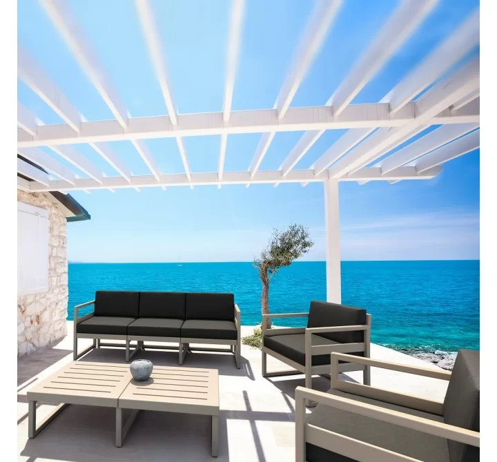 Mykonos 5 Person Lounge Set Taupe with Sunbrella Charcoal Cushion