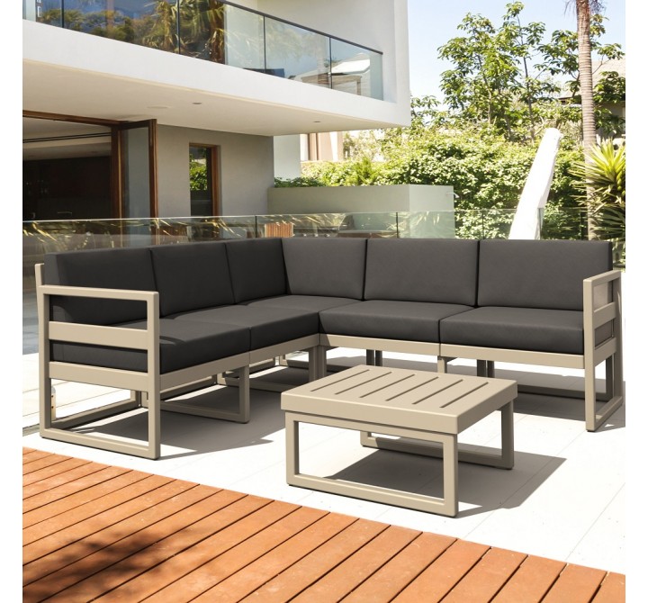 Mykonos Corner Sectional 5 Person Lounge Set White with Sunbrella Natural Cushion