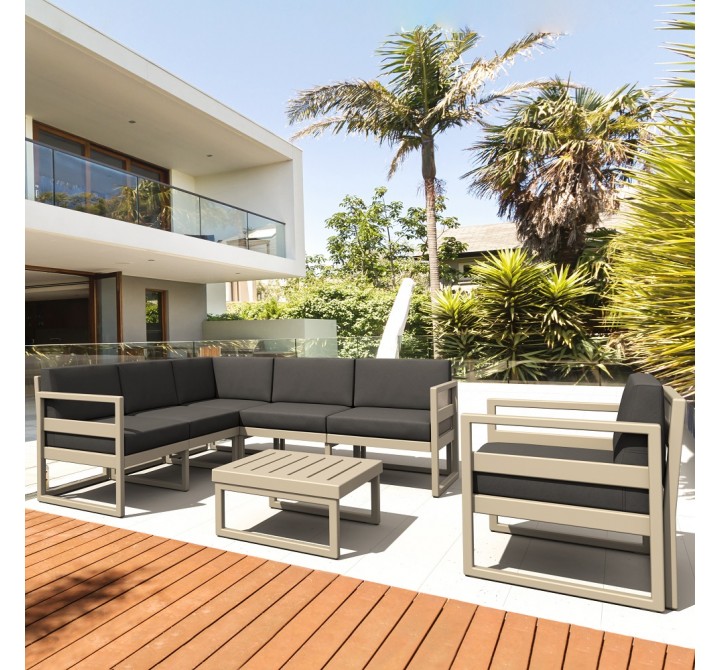 Mykonos Extension Taupe with Sunbrella Canvas Charcoal Cushion