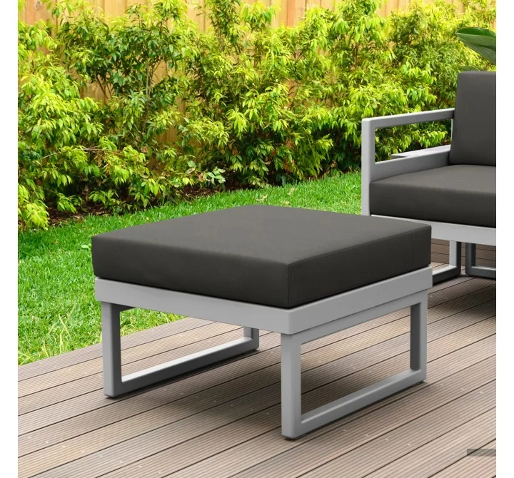 Compamia Mykonos Ottoman Silver with Sunbrella Charcoal Cushion - Lifestyle