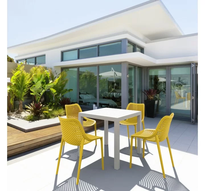 Air Mix Square Dining Set with White Table and 4 Yellow Chairs - Lifestyle