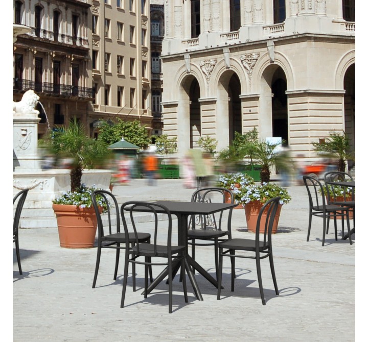 Compamia Victor Patio Dining Set with 4 Chairs in Black - Lifestyle