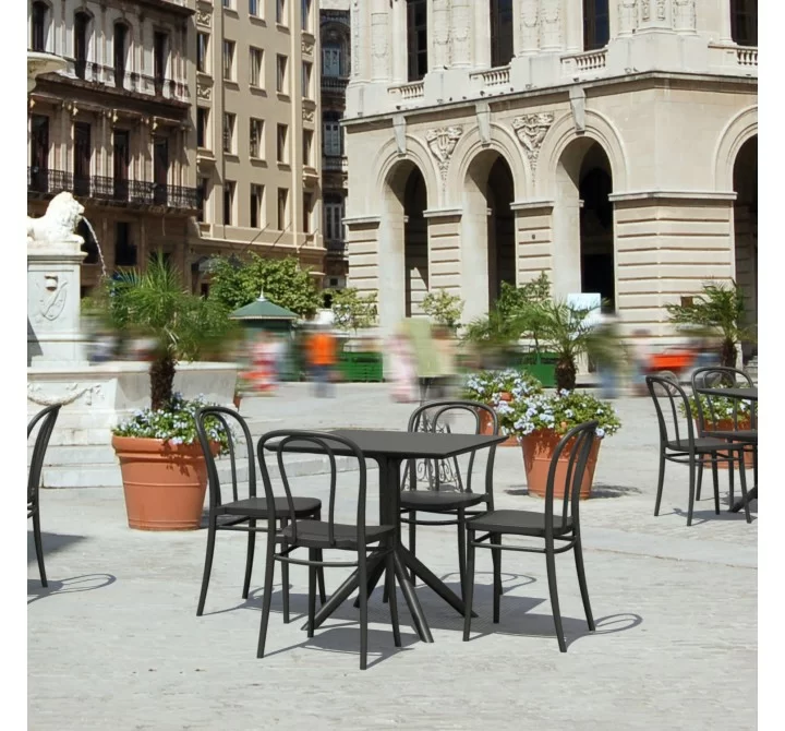 Compamia Victor Patio Dining Set with 4 Chairs in Black - Lifestyle