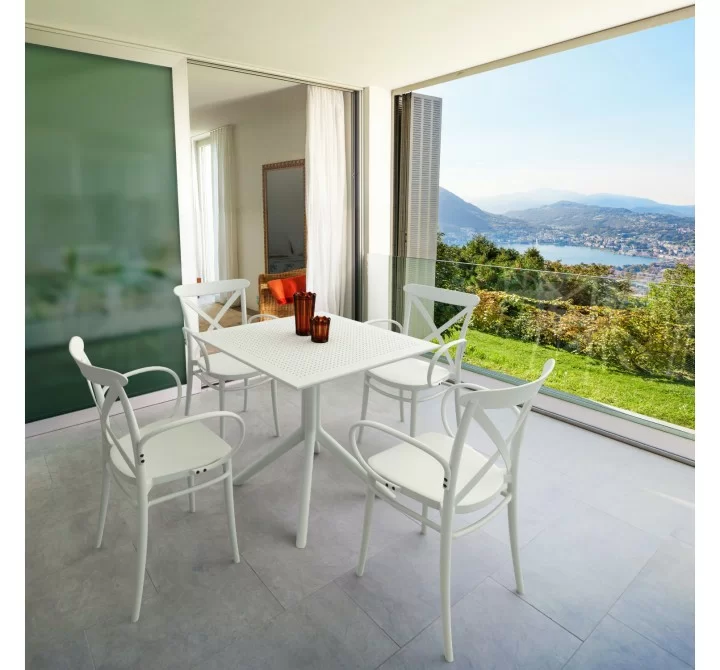Cross XL Patio Dining Set with 4 Chairs White - Lifestyle