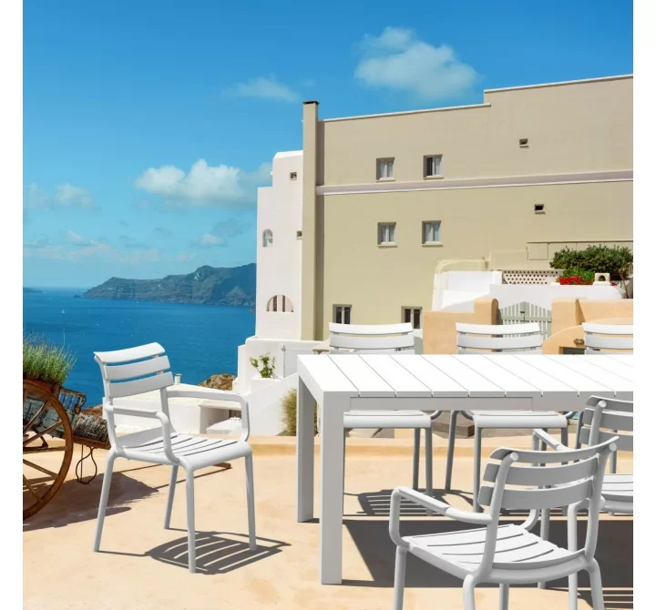 Compamia Paris Resin Outdoor Arm Chair In White - Lifestyle