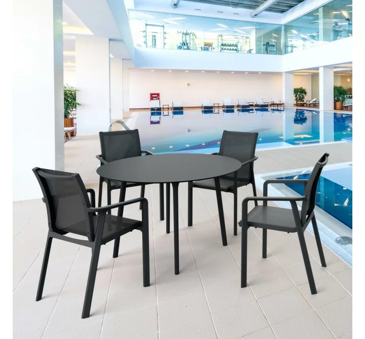 Compamia Maya 47 inch Outdoor Round Dining Table in Black - Lifestyle