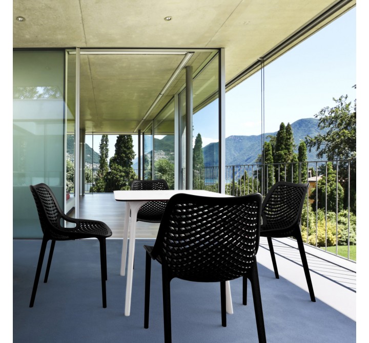 Air Maya Square Dining Set with White Table and 4 Black Chairs - Lifestyle