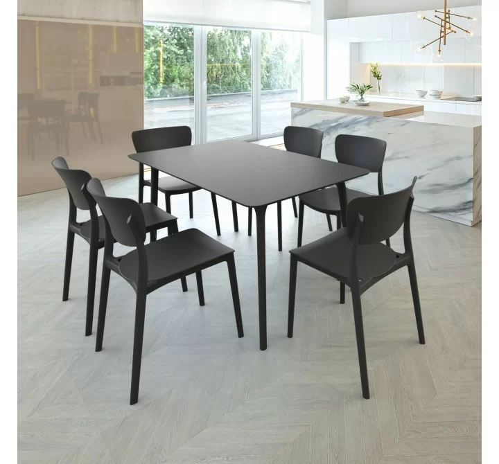 Compamia Maya 55 inch Outdoor Rectangle Dining Table in Black - Lifestyle 2