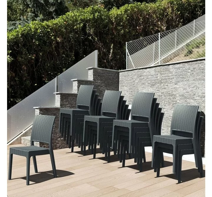 Florida Resin Wickerlook Dining Chair Dark Gray - Stocked