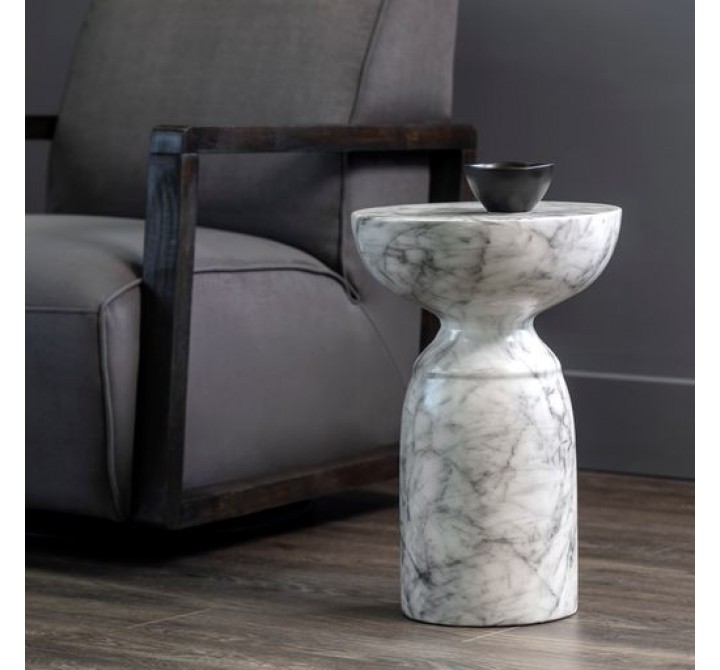 Sunpan Goya End Table Marble Look in White - Lifestyle