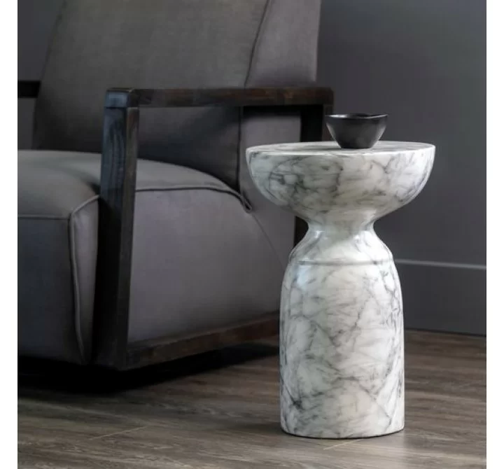 Sunpan Goya End Table Marble Look in White - Lifestyle
